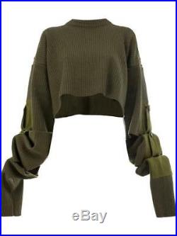 Y/PROJECT Womens Khaki-Green Ribbed Cropped TAB Cargo Oversized Sweater M NEW