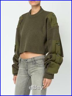 Y/PROJECT Womens Khaki-Green Ribbed Cropped TAB Cargo Oversized Sweater M NEW