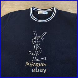 YSL Yves Saint Laurent Jumper Knit Crew Neck Vintage Sweater, Navy Mens Medium