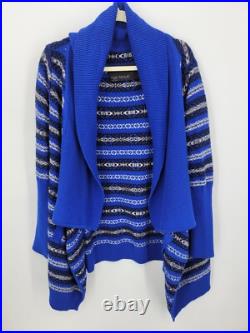 Yigal Azrouel Cardigan Sweater Womens Medium Blue Stripe Wool Blend Open Front