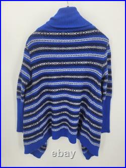 Yigal Azrouel Cardigan Sweater Womens Medium Blue Stripe Wool Blend Open Front