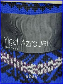 Yigal Azrouel Cardigan Sweater Womens Medium Blue Stripe Wool Blend Open Front