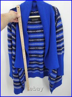 Yigal Azrouel Cardigan Sweater Womens Medium Blue Stripe Wool Blend Open Front