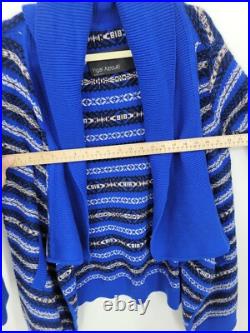 Yigal Azrouel Cardigan Sweater Womens Medium Blue Stripe Wool Blend Open Front