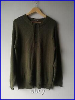 Yohji Yamamoto Mens Knitted Sweater Henley Size M L Olive Green CDG Issey Homme