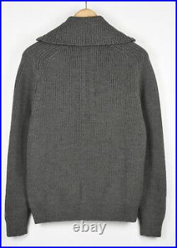 ZAPA Sweater Men's MEDIUM Wool Rib Knit Grey Zip Pockets High Neck Cardigan