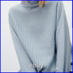 Zara 100% Cashmere Sweater Light Blue High Neck Long Sleeves S? 1505/102