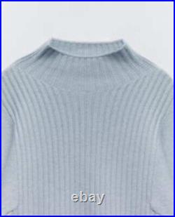 Zara 100% Cashmere Sweater Light Blue High Neck Long Sleeves S? 1505/102