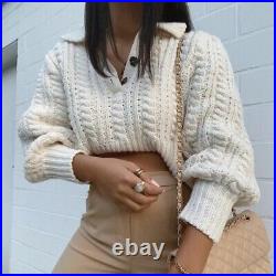 Zara Chunky Cropped Cable Knit Wool Blend Sweater Size Medium