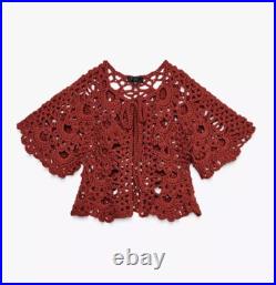 Zara Crochet Cardigan Short Sleeve Terracotta New Ss25 Size M Ref. 0021/019 Zara Crochet Cardigan Short Sleeve Terracotta New Ss25 Size M Ref. 0021/019