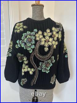 Zara Flower Sequin Rhinestone Embellished Black Sweater Jumper Knit Blogger M
