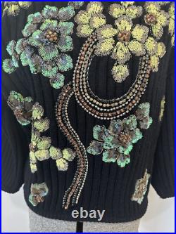 Zara Flower Sequin Rhinestone Embellished Black Sweater Jumper Knit Blogger M