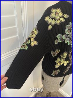 Zara Flower Sequin Rhinestone Embellished Black Sweater Jumper Knit Blogger M
