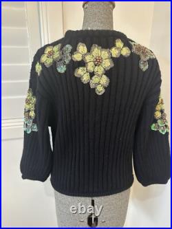 Zara Flower Sequin Rhinestone Embellished Black Sweater Jumper Knit Blogger M