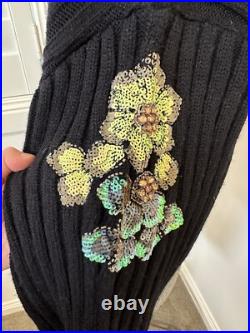 Zara Flower Sequin Rhinestone Embellished Black Sweater Jumper Knit Blogger M