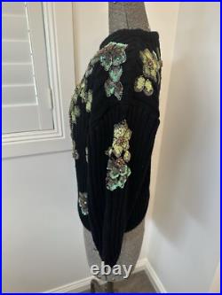 Zara Flower Sequin Rhinestone Embellished Black Sweater Jumper Knit Blogger M
