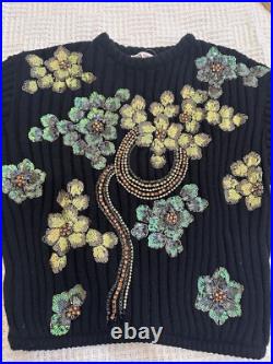 Zara Flower Sequin Rhinestone Embellished Black Sweater Jumper Knit Blogger M