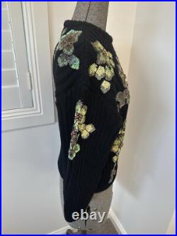 Zara Flower Sequin Rhinestone Embellished Black Sweater Jumper Knit Blogger M
