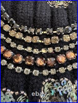 Zara Flower Sequin Rhinestone Embellished Black Sweater Jumper Knit Blogger M