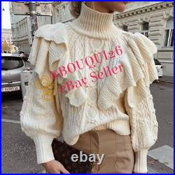 Zara Nwt Woman Ruffled Cable Knit Sweater Ecru Ref 6873/120
