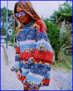 Zara Striped Sweater Jumper Pompoms 6756/100 Bloggers M Medium