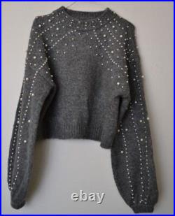 Zara Woman Cropped Sweater With Faux Pearls Grey Size M Ref. 9598/121