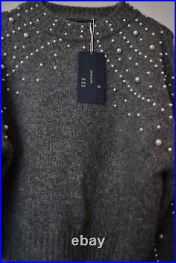 Zara Woman Cropped Sweater With Faux Pearls Grey Size M Ref. 9598/121