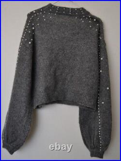 Zara Woman Cropped Sweater With Faux Pearls Grey Size M Ref. 9598/121