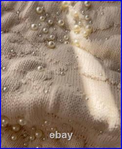 Zara Womens Knit Sweater Textured Pearl Beaded M Ecru Ivory 6895/001 NWT